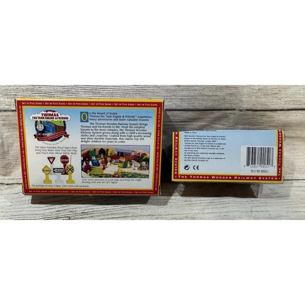 Thomas & Friends NIB 5 Wood Signs Britt Learning Curve & Henrys Forest Log Tub18